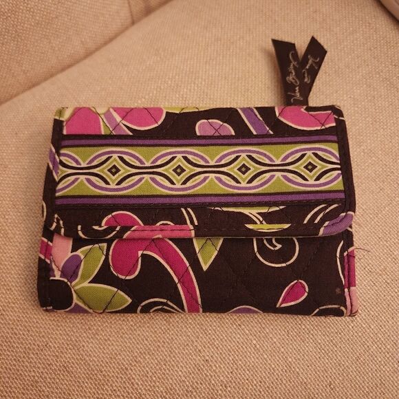 Vera Bradley Black Purple Trifold Wallet - Picture 1 of 2